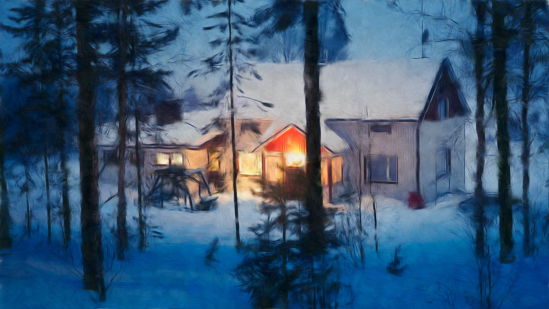 Picture of warm house in winter night